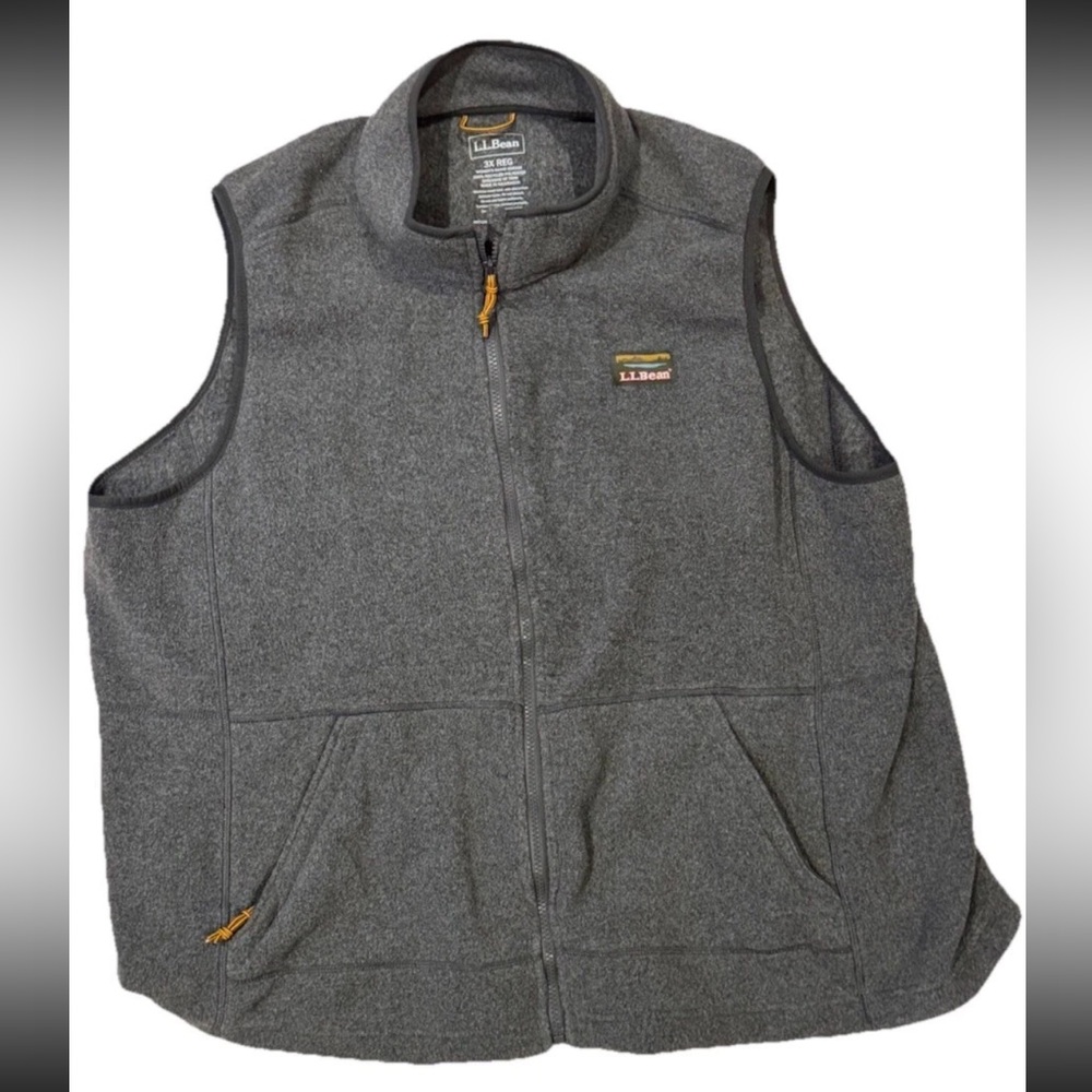 L.L. Bean Gray Fleece Vest with Gold Accents